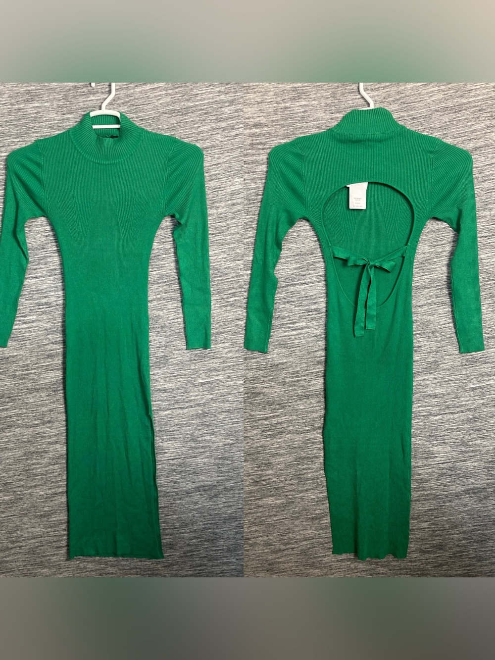 Miss Selfridge Green Ribbed Long-Sleeve Midi Dress